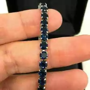 Lab Created 8Ct Round Blue Sapphire 14k White Gold Plated Women Tennis Bracelet - Picture 1 of 2
