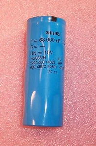 QTY (1) 68,000uf 10V SOLDER LUG ELECTROLYTIC CAPACITOR 2222-050-14683 PHILIPS - Picture 1 of 3