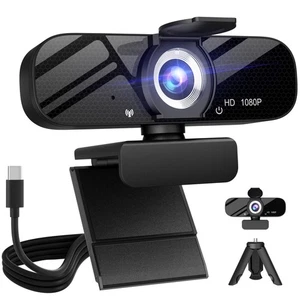 Full HD Webcam with Built-in Microphone and Rotatable Tripod, 1080P Video and... - Picture 1 of 6