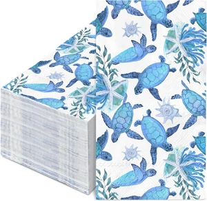 100Pcs Turtle Guest Napkins Blue Ocean Disposable Paper Napkins Marine Animals D - Picture 1 of 12