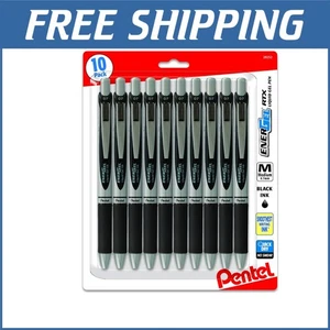 Energel 0.7mm Retractable Black Ink Pens - Pack of 10, Smudge-Free Writing - Picture 1 of 9