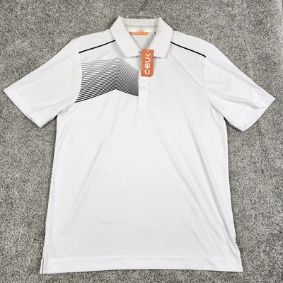 Polo CBUCK para hombre mediano CBUK Glen Acres blanco con rayas negras Foto 1 de 4
