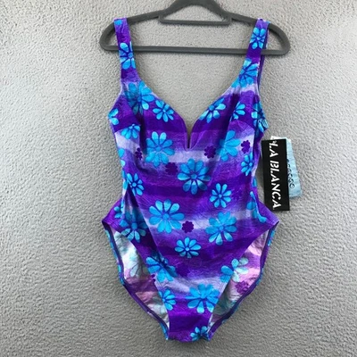La Blanca Purple Floral One Piece Swimsuit Bust Minimizer Size 14 - Image 1 of 4