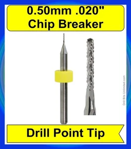 .5mm .020" Chip Breaker Router Carbide 1 Piece Drill Point 1/8" Shank .50mm R148 - Picture 1 of 5