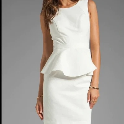 Nuevo con etiquetas Vestido Shoshanna Alexa Marfil Texturizado Algodón Peplum 2 Foto 1 de 4