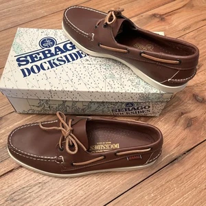NUEVO STOCK ANTIGUO CON CAJA Sebago Docksiders zapatos de barco cuero marrón para hombre talla 9 1/2 - Imagen 1 de 13