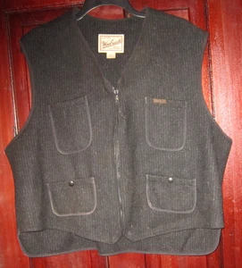 Woolrich Men's 2XL VTG Wool Vest Black Gray Zipper Front Cargo Utility Pockets - Picture 1 of 3