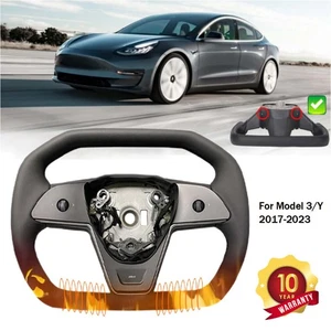 Style Steering Wheel w/ Heating Carbon Fiber For Model 3/Y 2017-2023 Cybertruck - Picture 1 of 10