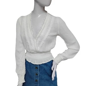 Self Esteem Bohemian Cottagecore Peasant Blouse Size Small White Long Sleeve - Picture 1 of 10