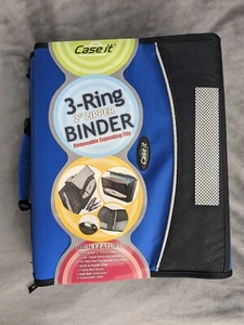 Case It 3-Ring Zipper Binder Expanding File, Handle, Shoulder Strap Blue D-900 - Picture 1 of 9