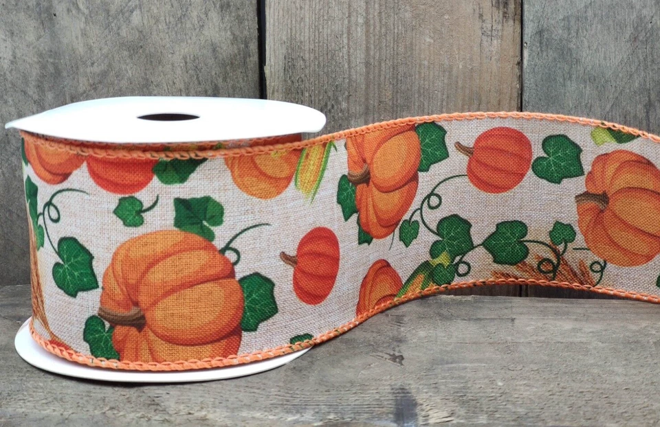 Schleifenband Dekorationsschleife Band Kürbis Herbst 6,3 cm breit - 1 Rolle (9m) - Bild 1 von 1