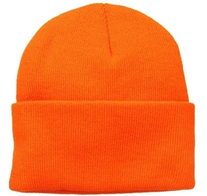 Neon Blaze Orange Watch Cap Stocking Winter Hat Cuffed Beanie Free Shipping - Picture 1 of 1