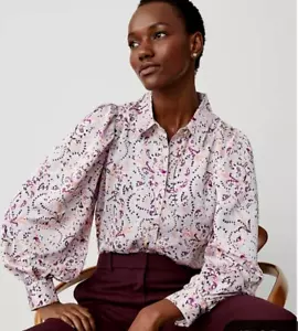 Ann Taylor Damen Flieder Multi Paisley Kragen Puffärmel Knopfleiste Bluse XL - Bild 1 von 7