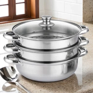3 Tier Steam Pot Stainless Steel Steamer for Vegetable Dumpling Stock Sauce Food - Picture 1 of 10