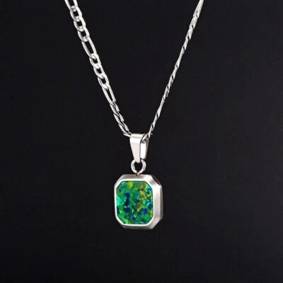 Colgante cuadrado apilable minimalista de ópalo de fuego para hombre joyería regalo Foto 1 de 4