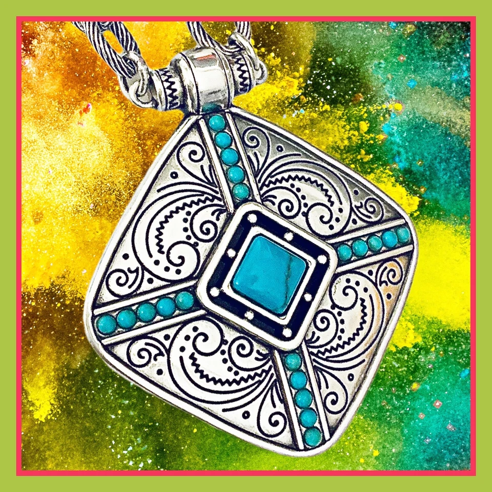 Brighton Primrose Pendant Necklace Pouch Jl0682 RTLS Turquoise Howlite