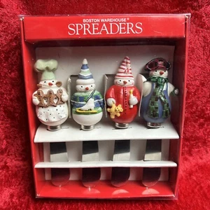 4 Boston Warehouse Spreaders Snowman Christmas Knives Cheese Butter Charcuterie - Picture 1 of 12