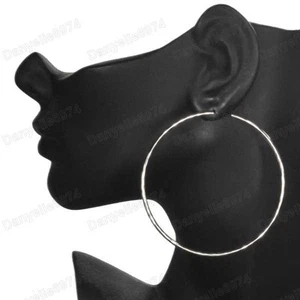 ORECCHINI A CERCHIO RITORTO 70mm ARGENTO bianco placcati oro SENZA CUCITURE buona qualità - Foto 1 di 6