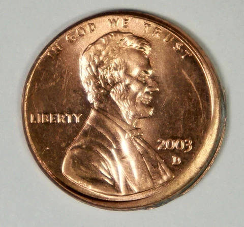 2003-D Lincoln Cent 1c - 5% Off Center at K-10 - All Die Struck - Mint Error Cover