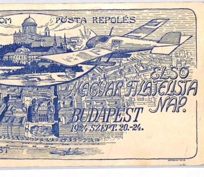 Tarjeta de aviación artística de Hungría 1924 hidroavión ilustrado Budapest Air Esztergom PH141 Foto 1 de 4
