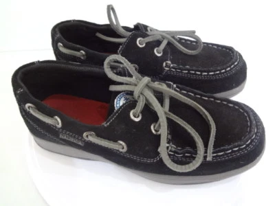 Mocasines Nautica Zapatos Barco Talla 4 Negro Gamuza Cuero Superior Foto 1 de 4