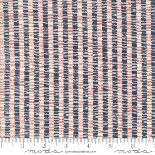 Moda Freedom by Sweetwater 5643 12 Vanilla/Navy Word Stripe BTY Cotton Fabric - Image 1 of 1