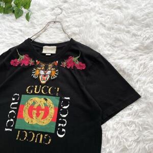 Gucci Design  Tiger Floral Patch Short Sleeve T-Shirt Print Logo