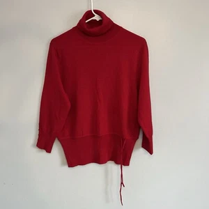 Sarah Spencer Womens Italian Merino Wool Turtleneck Sweater Drawstring Sz L Red - Picture 1 of 8