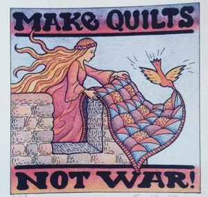 MAKE QUILTS NOT WAR 8” x8” print on canvas on wood frame. Ready to hang. ShipInc - Picture 1 of 2