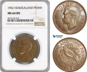 AG073, New Zealand, 1 Penny 1952, NGC MS64BN - Picture 1 of 1