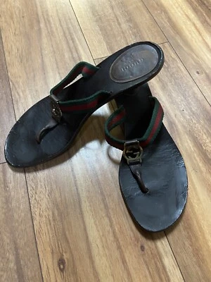 Authentic Vintage Gucci Black Sandals Kitten Heels Formal 80s 90s Size 9 - Image 1 of 4