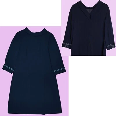 Kasper Talla 16 Náutico Manga 3/4 Cuello Barco Vaina Vestido Azul Marino Bordado Ribete Foto 1 de 4