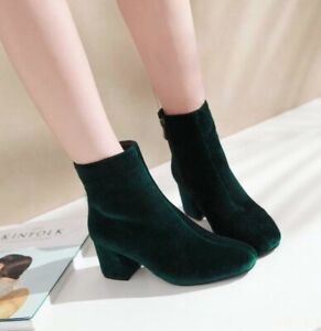 Elegant Winter Womens Shoes Faux Velvet Casual Side Zipper Round Toe Ankle Boots