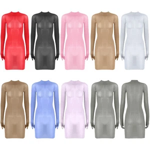 Women Clubwear Special Dresses Dating Night Sleep Dress Fit Long Sleeve Sheer - Picture 1 of 100