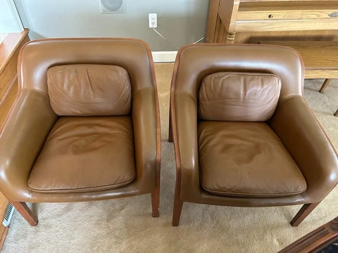 Vintage Knoll Chairs Mid Century Modern Lounge Bill Stephens Original Leather Cover