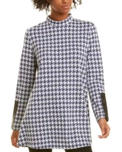 Tyler Boe Houndstooth Dress Long Sleeve Faux Leather Shift Size Medium Mini - Picture 1 of 10