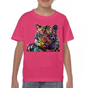 Dean Russo Colorful Neon Siberian Tiger Youth T-shirt Wild Big Cat Kids - Picture 1 of 50