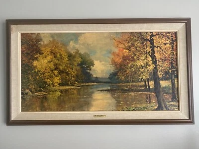 By The Sawkill Oil Painting Print By Robert Wood 40x23 Antique Wood Frame - Image 1 of 4