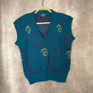 VTG 80/90s Y2K Cabin Creek Sleeveless VNeck Sweater Vest Women’s L Teal Heart - Picture 1 of 6