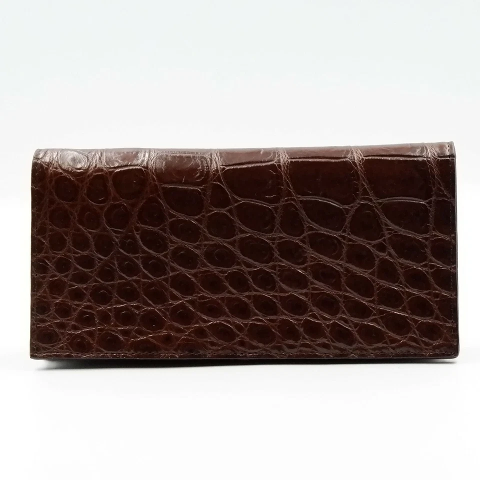New Real Brown Croc Leather Belly Soft Skin Unisex Long Clutch Slim Wallet. - Image 1 of 4