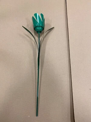 All recycled metal flower  Green tulip garden stake art lawn ornament 22" tall - Image 1 of 2