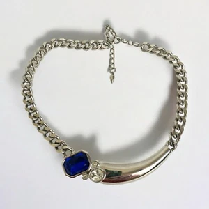 PARK LANE Silberfarben Blau Strass Halsband Kette Choker Halskette - Bild 1 von 6