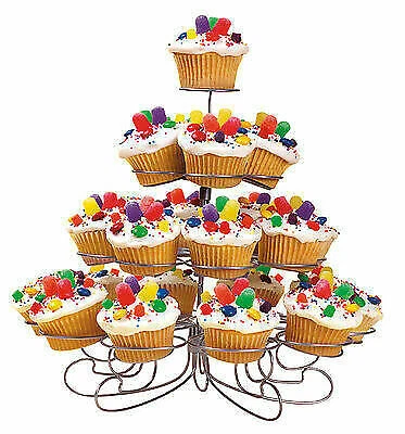 Cupcakes and More Dessert Stand 4 Tier Tower Holds 23 Plus Decorating Bag Wilton