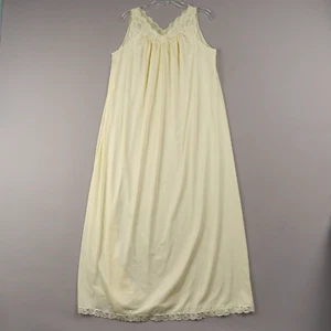 Vintage Shadowline Gown Yellow Long Womens Sz M Nylon Lace Trim 60's 70's - Picture 1 of 10