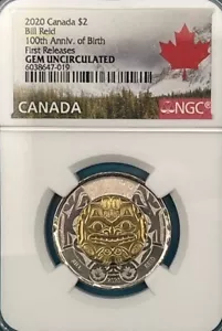 2020 Canada Bill Reid 100th Anniversary $2 Toonie NGC Gem Uncirculated First Rel - Picture 1 of 4