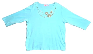 Quacker Factory grünes Top XL 3/4 Arm mit Schmucksteinen besetzt und bestickt - Bild 1 von 4