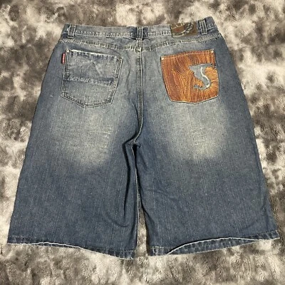 Pantalones Cortos Jean Vintage Y2K 212 NYC Azul Lavado Ácido Bordados Sueltos Patinador Talla 42 Foto 1 de 4