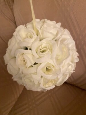 10x artificial WHITE ROSE Flower Ball Hanging Pomander Wedding Kissing Balls 7" - Image 1 of 3
