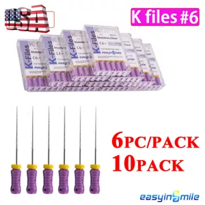 10 paquetes de limas dentales endo K uso manual limas giratorias endodónticas #10 acero inoxidable - Imagen 1 de 8