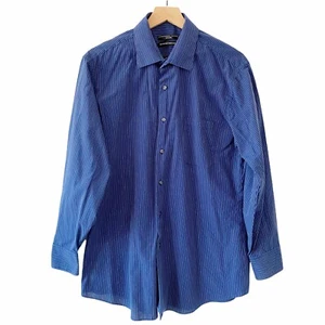 Geoffrey Beene Herren tailliert Knopfleiste Langarm blau gestreift Hemd Größe Large - Bild 1 von 6